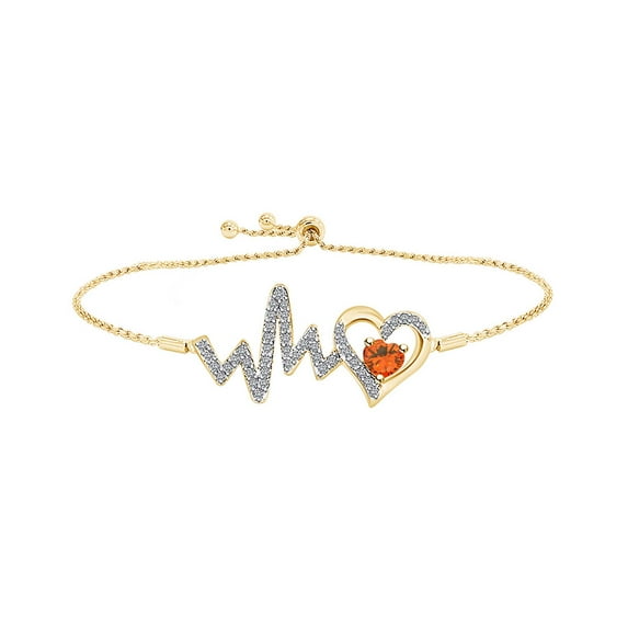 AFFY Heart Simulated Citrine & White Cubic Zirconia Heartbeat Bolo Bracelet 14k Yellow Gold Over Sterling Silver-7.5"