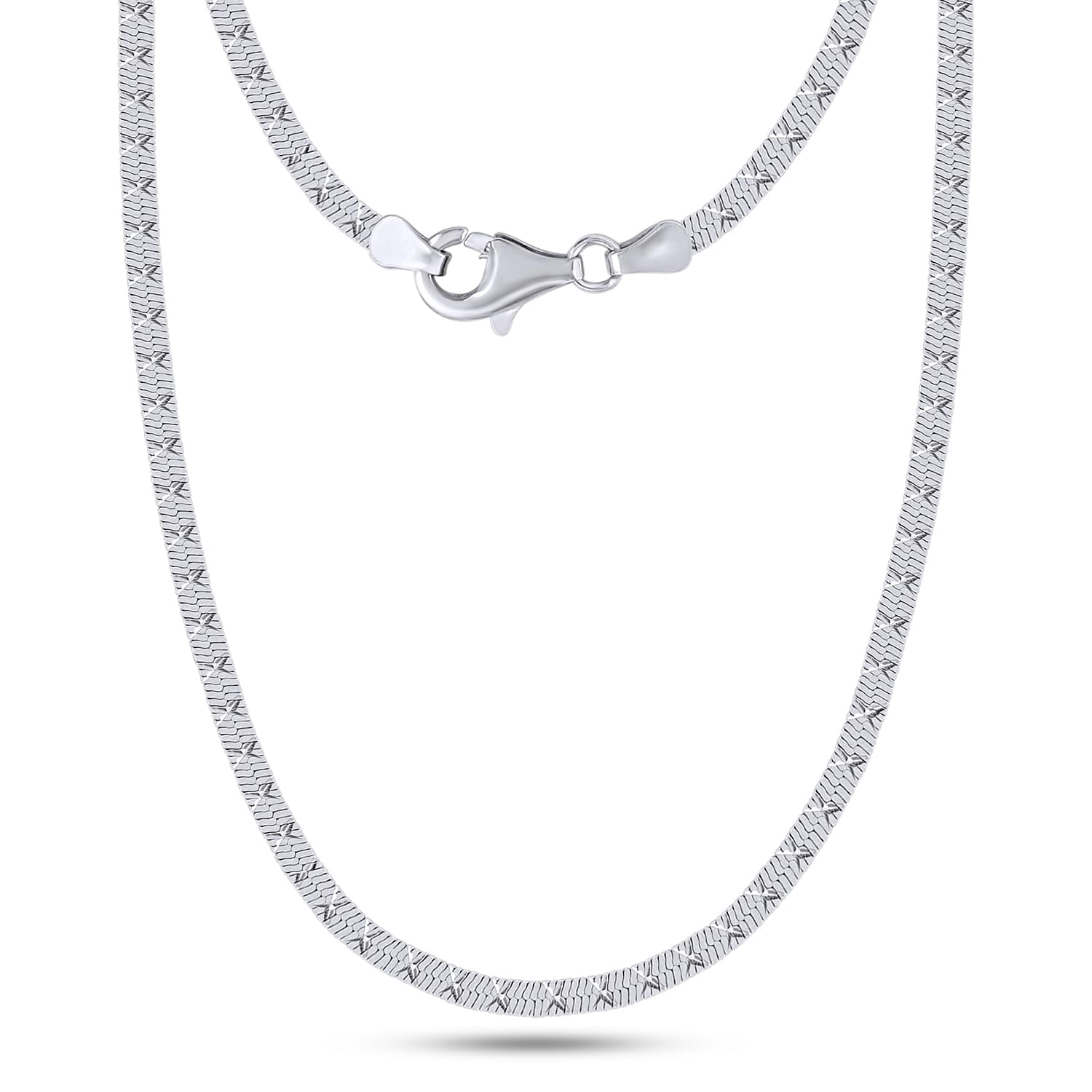 AFFY Herringbone Chain Necklace for Women and Men Italian Crafted 2.40mm Flat Snake Necklace with Lobster Claw Clasp 18 Inch Chain in 14K White Gold Over 925 Sterling Silver