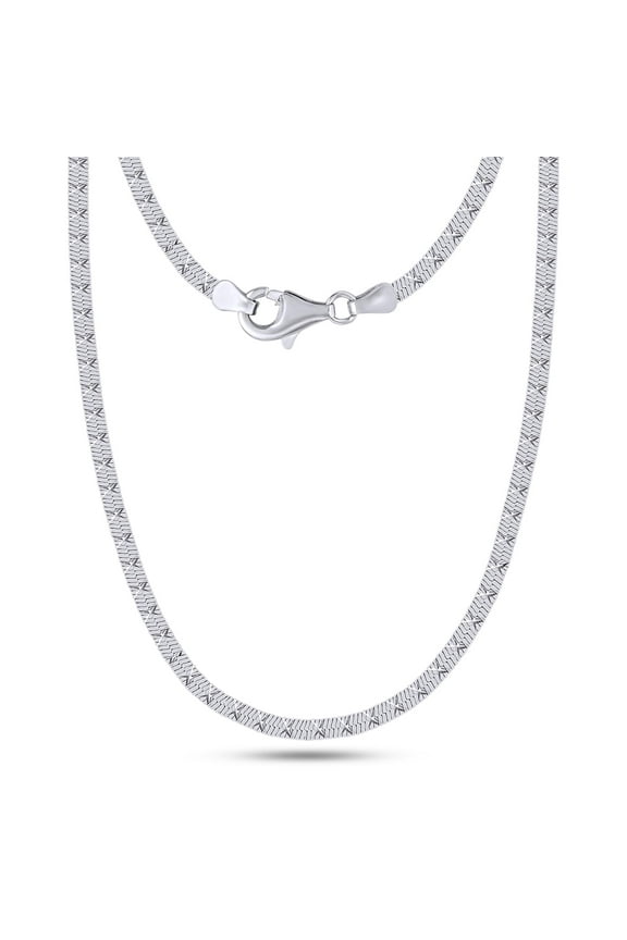 Herringbone Chain Necklace for Women and Men Italian Crafted 2.40mm Flat Snake Necklace with Lobster Claw Clasp 18 Inch Chain in 14K White Gold Over 925 Sterling Silver