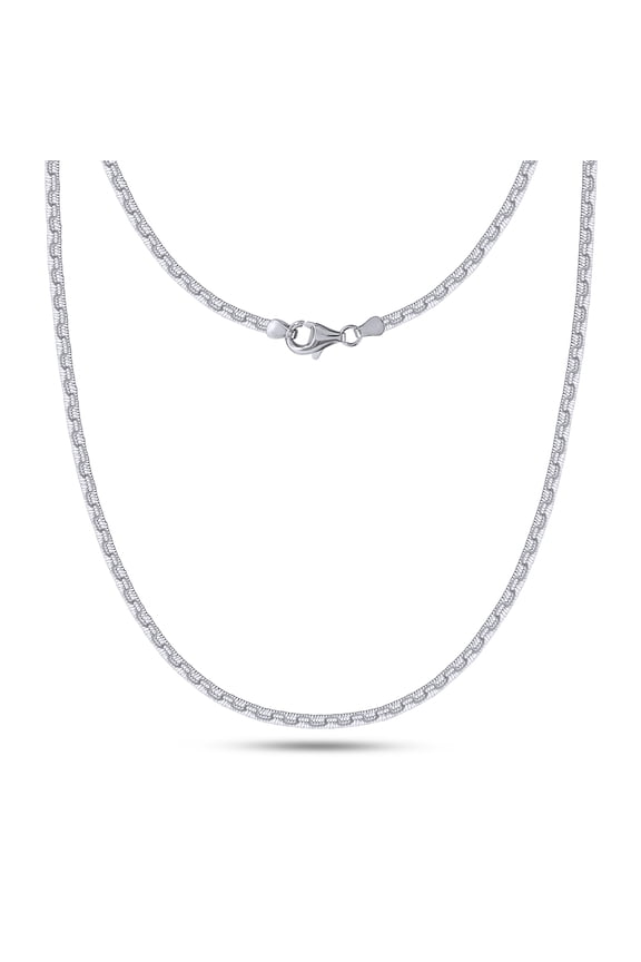 Herringbone Chain Necklace for Women and Men Italian Crafted 2.5mm Flat Snake Magic Chain 18 Inch 14K White Gold Over 925 Sterling Silver with Lobster Claw Clasp