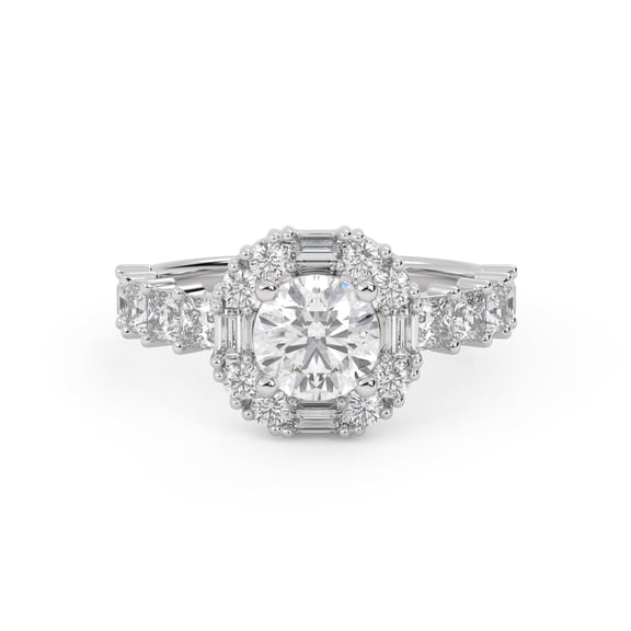 AFFY Hexagon Frame Halo Solitaire Engagement Rings for Women, Center 6mm Round Cut Lab created Moissanite Anniversary Wedding Ring In 14K Solid White Gold Size-7