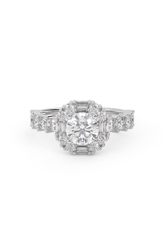 Hexagon Frame Halo Solitaire Engagement Rings for Women, IGI Certified 2.00 Carat (ctw) Lab Grown Diamond Anniversary Wedding Ring In 14K Solid White Gold F-G, VS-SI Quality Ring Size-9