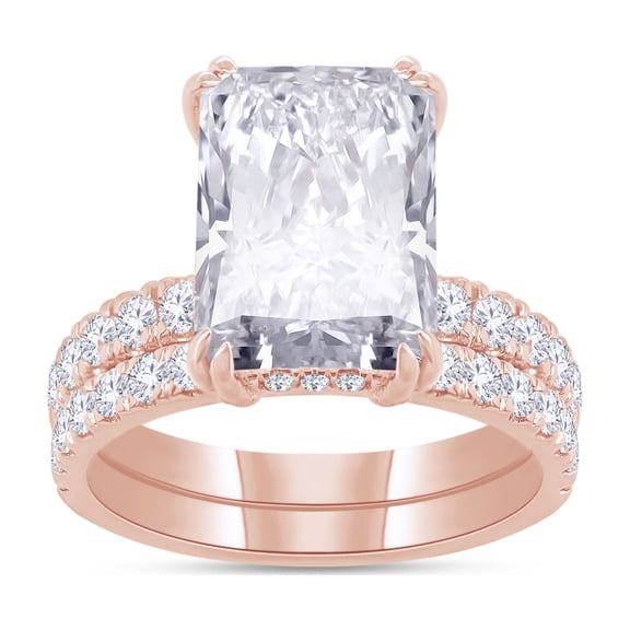AFFY Hidden Halo Bridal Set Rings for Women, 5.25 Carat (ctw) Radiant and Round IGI Certified Lab Grown Diamond Engagement Wedding Ring in 10K Solid Rose Gold Jewelry Gift for Her Size-5.5