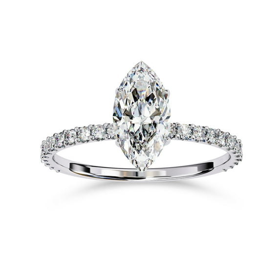 AFFY Hidden Halo Engagement Ring for Women, 1.10 Carat (ctw) Marquise and Round Cut Lab Grown Diamond Solitaire Ring In 14K White Gold Over Sterling Silver F-G-H, SI Quality Ring Size-9.5