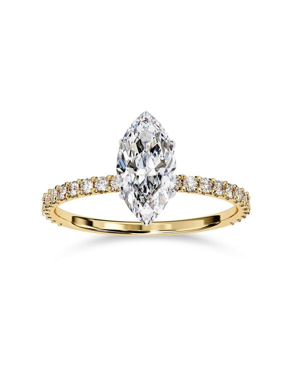 Hidden Halo Engagement Ring for Women, 1.10 Carat (ctw) Marquise and Round Cut Lab Grown Diamond Solitaire Ring In 14K Yellow Gold Over Sterling Silver F-G-H, SI Quality Ring Size-7