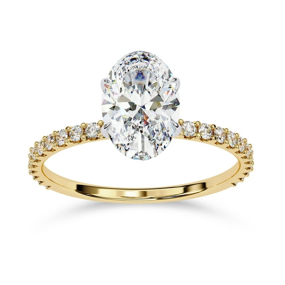 AFFY Hidden Halo Engagement Ring for Women, 1.50 Carat (ctw) Oval and Round Cut Lab Grown Diamond Solitaire Ring In 14K Yellow Gold Over Sterling Silver F-G-H, SI Quality Gifts For Her Ring Size-7.5