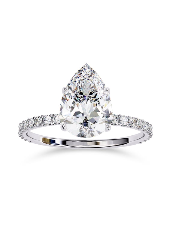 Hidden Halo Engagement Ring for Women, 1.50 Carat (ctw) Pear and Round Cut Lab Grown Diamond Solitaire Ring In 14K White Gold Over Sterling Silver F-G-H, SI Quality Gifts For Her Ring Size-5