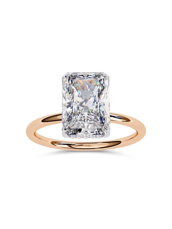 Hidden Halo Engagement Ring for Women, 2.50 Carat (ctw) Radiant and Round Cut Lab Grown Diamond Solitaire Ring In 10K Solid Rose Gold F-G, VS-SI Quality Ring Size-6.5