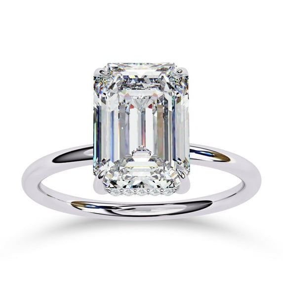 AFFY Hidden Halo Engagement Ring for Women, 2.60 Carat (ctw) Emerald and Round Cut Lab Grown Diamond Solitaire Ring In 10K Solid White Gold F-G, VS-SI Quality Ring Size-9