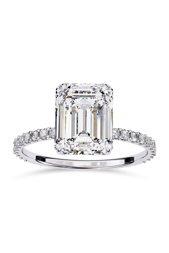 Hidden Halo Engagement Ring for Women, 2.85 Carat (ctw) Emerald and Round Cut Lab Grown Diamond Solitaire Ring In 10K Solid White Gold F-G, VS-SI Quality Ring Size-9