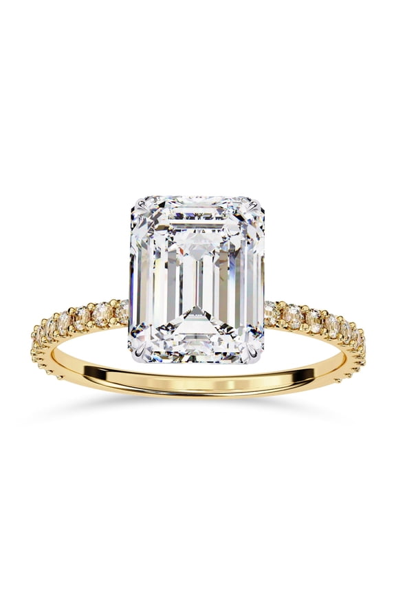 Hidden Halo Engagement Ring for Women, 2.85 Carat (ctw) Emerald and Round Cut Lab Grown Diamond Solitaire Ring In 10K Solid Yellow Gold F-G, VS-SI Quality Ring Size-6.5