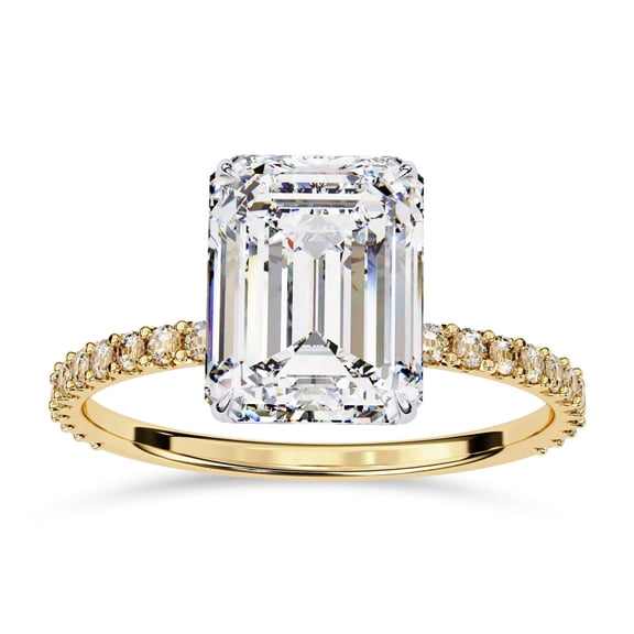 AFFY Hidden Halo Engagement Ring for Women, 2.85 Carat (ctw) Emerald and Round Cut Lab Grown Diamond Solitaire Ring In 14K Yellow Gold Over Sterling Silver F-G-H, SI Quality Ring Size-9.5