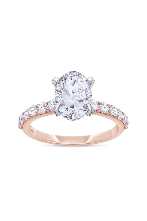 Hidden Halo Engagement Ring for Women | 9X6MM Oval & Round Cut Lab Grown Diamond Wedding Promise Rings In 14K Solid Rose Gold Jewelry for Her (VS-SI Clarity, 2.00 Cttw) Ring Size-10