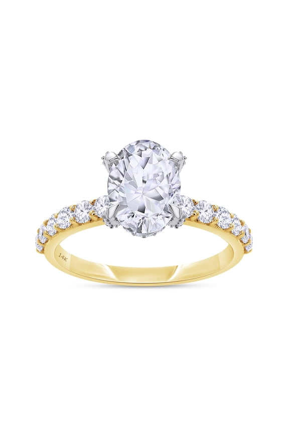 Hidden Halo Engagement Ring for Women | 9X6MM Oval & Round Cut Lab Grown Diamond Wedding Promise Rings In 14K Solid Yellow Gold Jewelry for Her (VS-SI Clarity, 2.00 Cttw) Ring Size-4