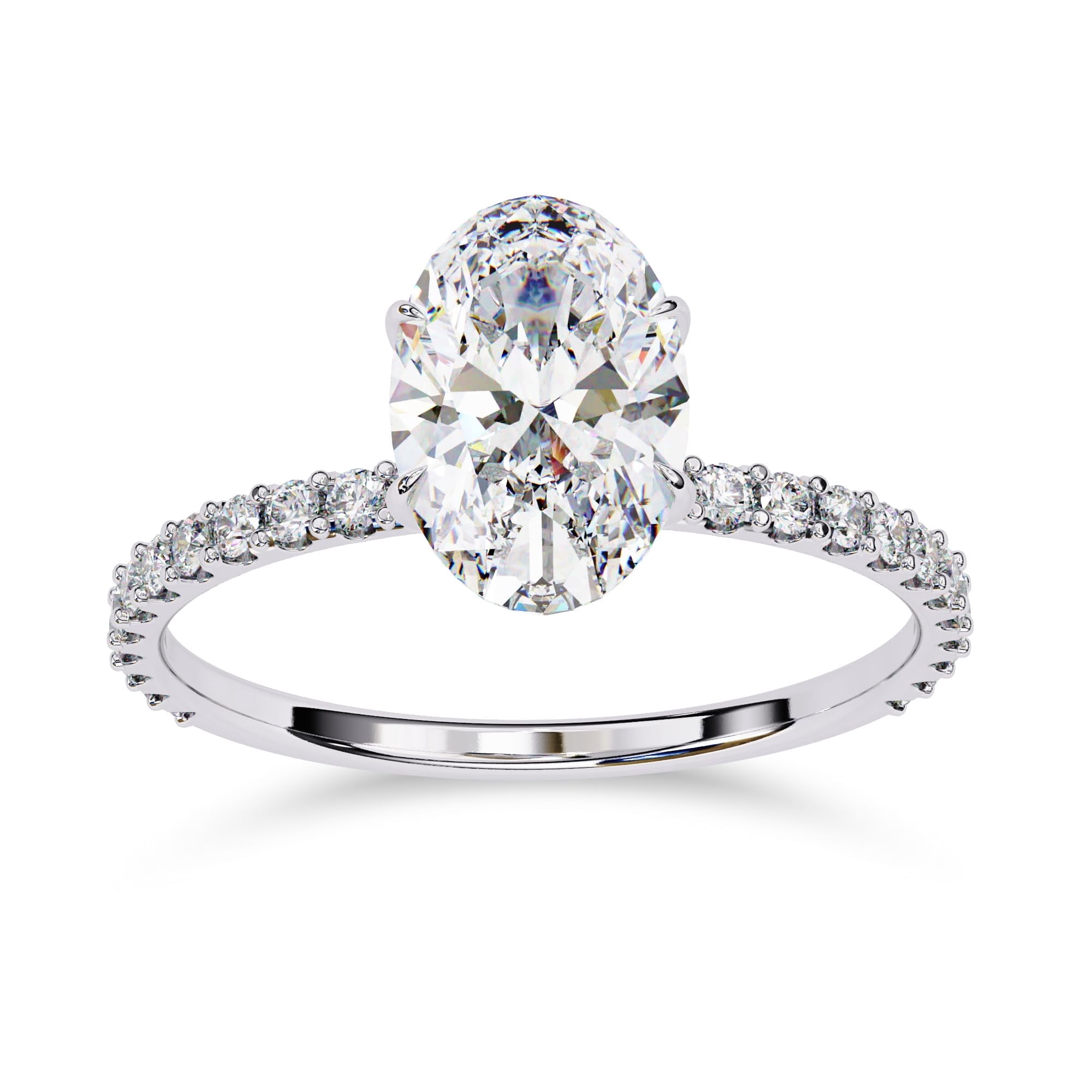 AFFY Hidden Halo Engagement Rings for Women Center 9x6mm Oval and Round Cut Lab Created Moissanite Solitaire Wedding Anniversary Ring in 10K Solid White Gold Size-7