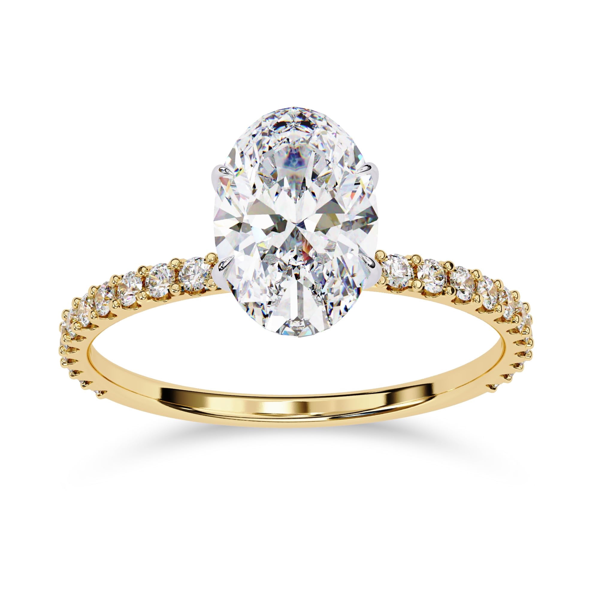 AFFY Hidden Halo Engagement Rings for Women Center 9x6mm Oval and Round Cut Lab Created Moissanite Solitaire Wedding Anniversary Ring in 10K Solid Yellow Gold Size-9