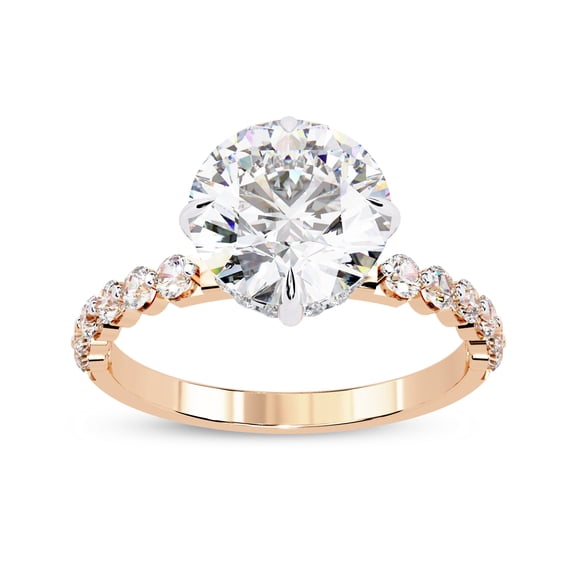 AFFY Hidden Halo Solitaire Engagement Ring for Women, 2.40 Carat (ctw) Round Cut Lab Grown Diamond Ring In 10K Solid Rose Gold F-G, VS-SI Quality Ring Size-7.5