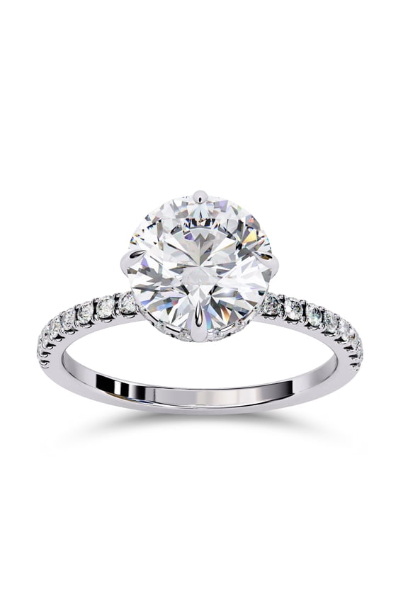 Hidden Halo Solitaire Engagement Ring for Women, 2.70 Carat (ctw) Round Cut Lab Grown Diamond Ring In 14K White Gold Over Sterling Silver F-G-H, SI Quality Ring Size-9