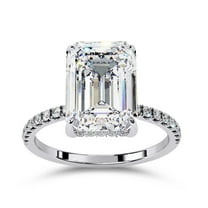 AFFY Hidden Halo Solitaire Engagement Ring for Women, 2.75 Carat (ctw) Emerald and Round Cut Lab Grown Diamond Ring In 14K White Gold Over Sterling Silver F-G-H, SI Quality Ring Size-4