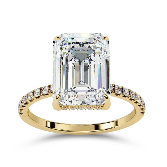 AFFY Hidden Halo Solitaire Engagement Ring for Women, 2.75 Carat (ctw) Emerald and Round Cut Lab Grown Diamond Ring In 14K Yellow Gold Over Sterling Silver F-G-H, SI Quality Ring Size-8.5