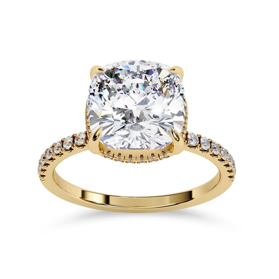 AFFY Hidden Halo Solitaire Engagement Ring for Women, 3.50 Carat (ctw) Cushion and Round Cut Lab Grown Diamond Ring In 10K Solid Yellow Gold F-G, VS-SI Quality Ring Size-4.5