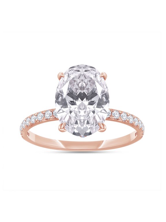 Hidden Halo Solitaire Engagement Ring for Women, 3.75 Carat (ctw) Oval and Round IGI Certified Lab Grown Diamond Ring in 18K Solid Rose Gold Jewelry Gift for Her Size-4