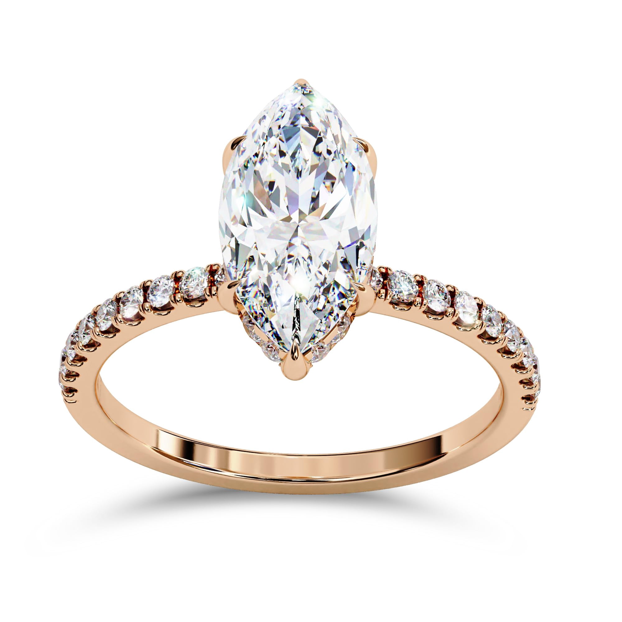 AFFY Hidden Halo Solitaire Engagement Ring for Women Center 12x6mm Marquise and Round Cut Lab Created Moissanite Ring Jewelry Gift for Her In 10K Solid Rose Gold Size-10