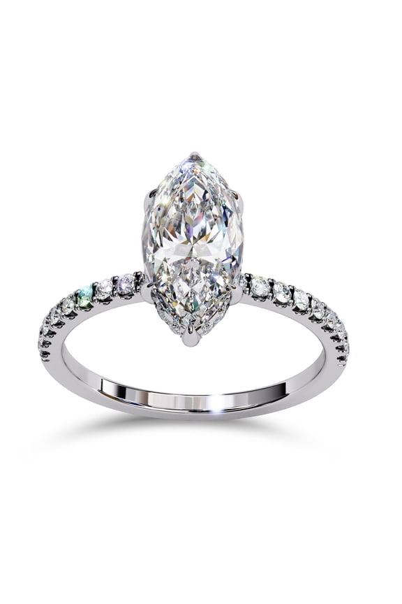 Hidden Halo Solitaire Engagement Ring for Women Center 12x6mm Marquise and Round Cut Lab Created Moissanite Ring Jewelry Gift for Her In 10K Solid White Gold Size-6