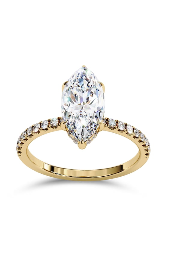 Hidden Halo Solitaire Engagement Ring for Women Center 12x6mm Marquise and Round Cut Lab Created Moissanite Ring Jewelry Gift for Her In 10K Solid Yellow Gold Size-7