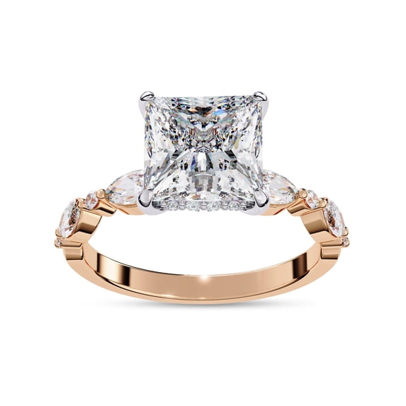 AFFY Hidden Halo Solitaire Engagement Ring for Women Center 7.5MM Princess Shape Lab Created Moissanite Rings Jewelry Gift for Her In 10K Solid Rose Gold Size 7.5