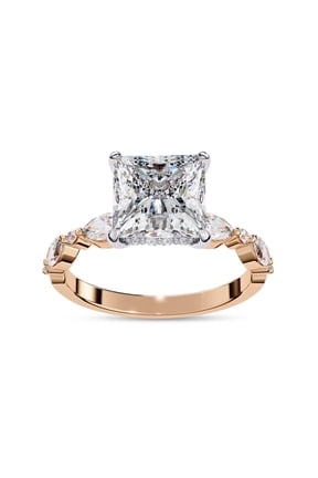 Hidden Halo Solitaire Engagement Ring for Women Center 7.5MM Princess Shape Lab Created Moissanite Rings Jewelry Gift for Her In 14K Rose Gold Over Sterling Silver Size 6