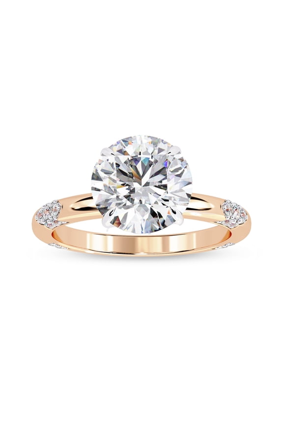 Hidden Halo Solitaire Engagement Rings for Women, Center 8.8mm Round Cut Lab Created Moissanite Wedding Ring in 14K Solid Rose Gold Size-10