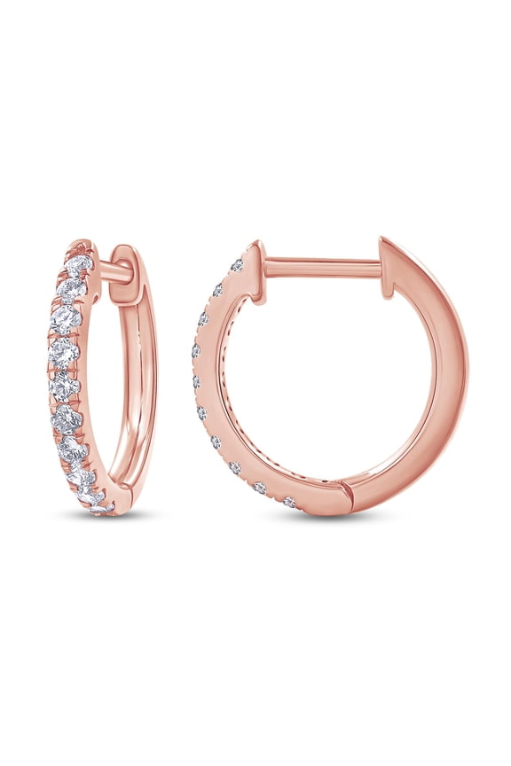 Huggie Hoop Earrings For Women, 1/4 Carat Round Shape Lab Grown Diamond Wedding Bridal Hoop Earrings In 14K Rose Gold Over Sterling Silver Jewelry Gifts For Her (0.25 Cttw)
