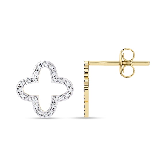 AFFY IGI Certified 0.25 Carat (ctw) Lab Grown Diamond Earrings, Round Cut Lab Diamond Clover Stud Earrings for Women In 18K Solid Yellow Gold F-G, VS-SI Quality