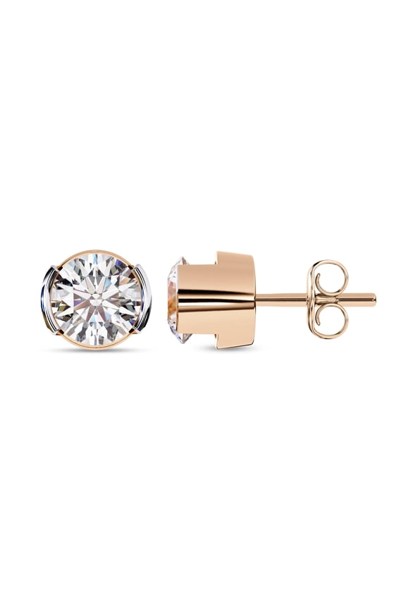 IGI Certified 2.55 Carat (ctw) Lab Grown Diamond Earrings, Half Bezel Set Solitaire Round Cut Lab Diamond Stud Earrings for Women In 14K Solid Rose Gold F-G, VS-SI Quality