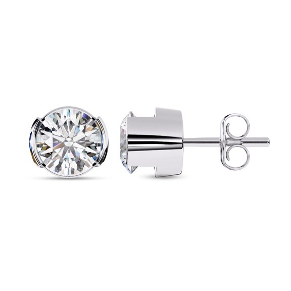 AFFY IGI Certified 2.55 Carat (ctw) Lab Grown Diamond Earrings, Half Bezel Set Solitaire Round Cut Lab Diamond Stud Earrings for Women In 18K Solid White Gold F-G, VS-SI Quality