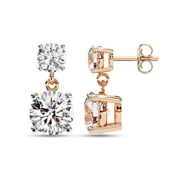 AFFY IGI Certified 3.75 Carat (ctw) Lab Grown Diamond Earrings, 2 Stone Lab Diamond Dangle Stud Earrings for Women In 14K Solid Rose Gold F-G, VS-SI Quality