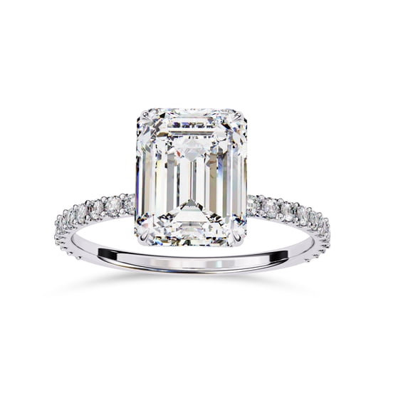 AFFY IGI Certified Lab Grown Diamond Solitaire Engagement Rings For Women, Center 9x7mm Emerald Cut Half Eternity Stackable Wedding Ring In 18K Solid White Gold F-G, VS-SI Quality (2.85 Cttw) -8.5
