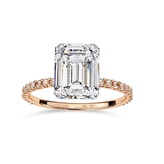 AFFY IGI Certified Lab Grown Diamond Solitaire Engagement Rings For Women, Center 9x7mm Emerald Cut Half Eternity Stackable Wedding Ring In 18K Solid Rose Gold F-G, VS-SI Quality (2.85 Cttw) -8