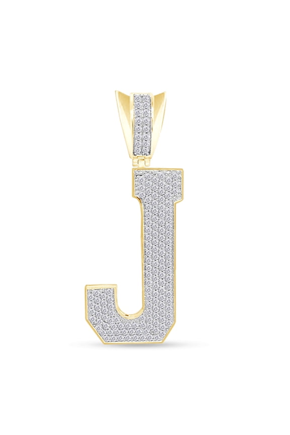 Iced Out J Initial Alphabet Charm Pendant Necklace In 14K Yellow Gold Over Sterling Silver