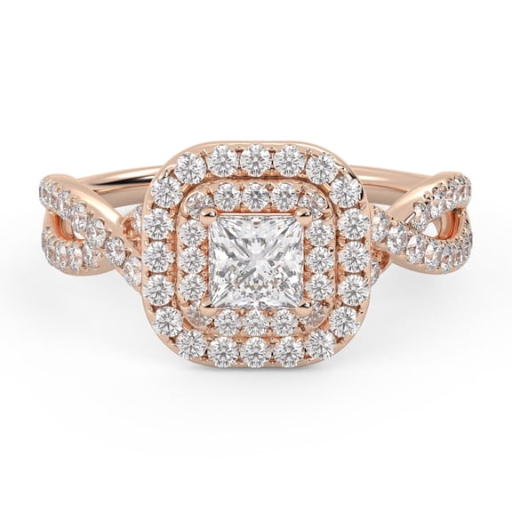 AFFY Infinity Double Halo Solitaire Engagement Ring for Women, 1.00 Carat (ctw) Princess And Round Lab Grown Diamond Ring In 14K Rose Gold Over 925 Sterling Silver F-G-H, SI Quality Ring Size-4.5