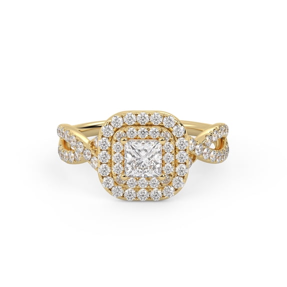AFFY Infinity Double Halo Solitaire Engagement Ring for Women, 1.00 Carat (ctw) Princess And Round Lab Grown Diamond Ring In 14K Yellow Gold Over 925 Sterling Silver F-G-H, SI Quality Ring Size-6
