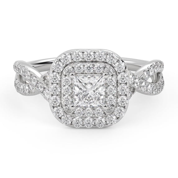 AFFY Infinity Double Halo Solitaire Engagement Ring for Women, Center 4MM Princess and Round Lab Created Moissanite Ring In 14K White Gold Over Sterling Silver Size 9
