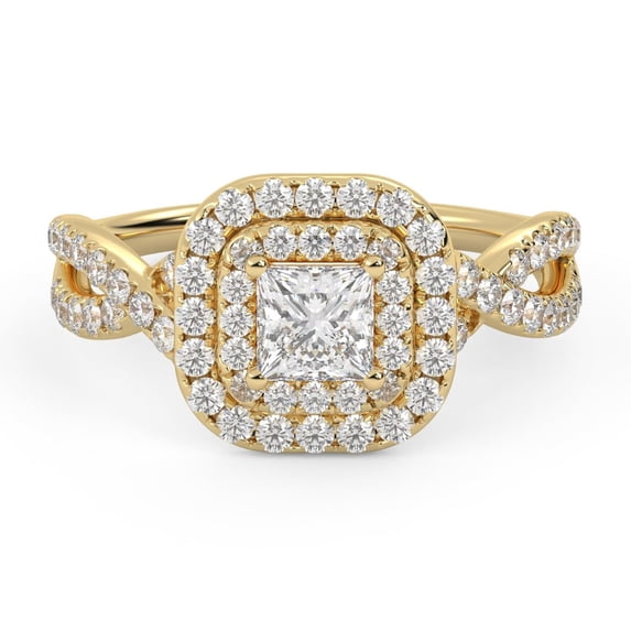 AFFY Infinity Double Halo Solitaire Engagement Ring for Women, Center 4MM Princess and Round Lab Created Moissanite Ring In 14K Yellow Gold Over Sterling Silver Size 8