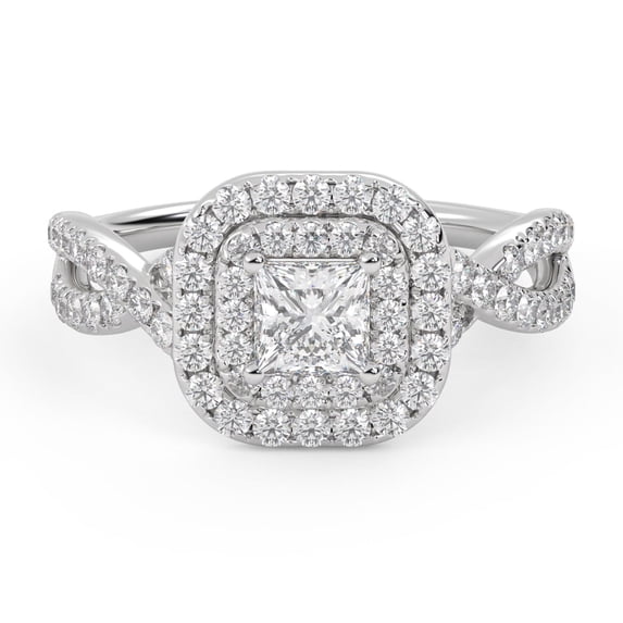 AFFY Infinity Double Halo Solitaire Engagement Ring for Women, IGI Certified 1.00 Carat (ctw) Princess And Round Lab Grown Diamond Ring In 14K Solid White Gold F-G, VS-SI Quality Ring Size-9.5