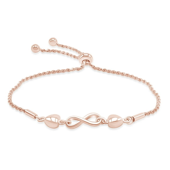 AFFY Infinity Double Heart Adjustable Bolo Bracelet 14K Rose Gold over Silver for women