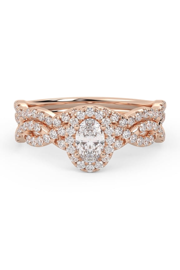 Infinity Halo Bridal Ring Set for Women, 0.75 Cttw Oval And Round Cut Lab Grown Diamond Engagement Wedding Rings 10K Solid Rose Gold F-G, VS-SI Quality Ring Size-5