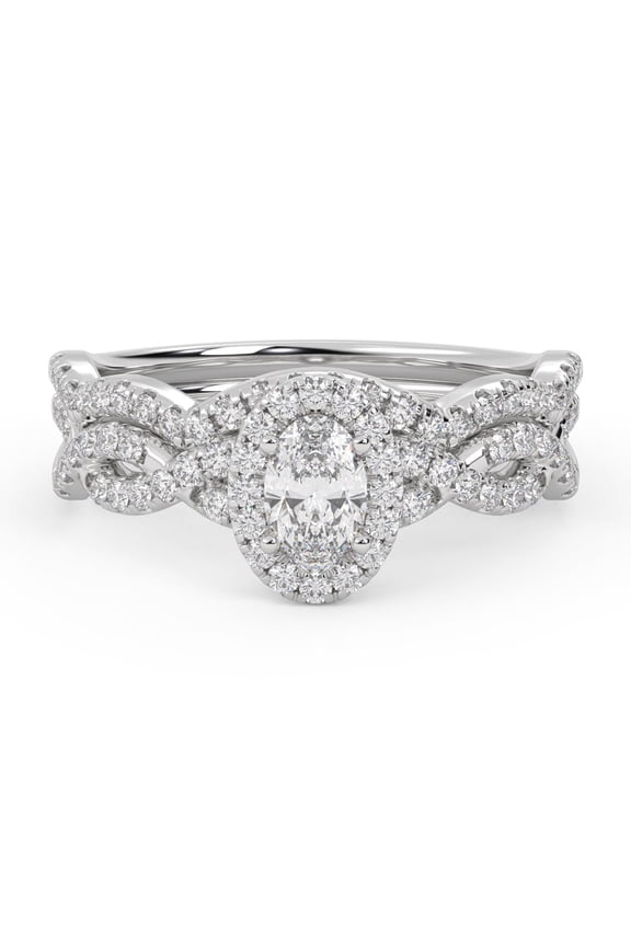 Infinity Halo Bridal Ring Set for Women, 0.75 Cttw Oval And Round Cut Lab Grown Diamond Engagement Wedding Rings 10K Solid White Gold F-G, VS-SI Quality Ring Size-6
