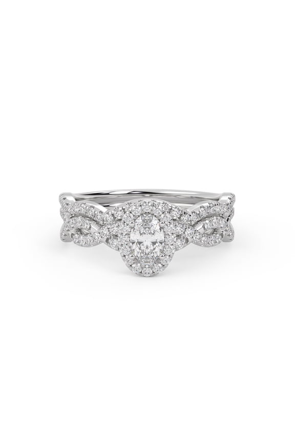 Infinity Halo Bridal Ring Set for Women, 0.75 Cttw Oval And Round Cut Lab Grown Diamond Engagement Wedding Rings 10K Solid White Gold F-G, VS-SI Quality Ring Size-4