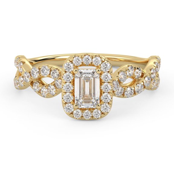 AFFY Infinity Halo Engagement Rings for Women, Center 5x3mm Emerald and Round Cut Lab Created Moissanite Ring In 14K Yellow Gold Over Sterling Silver Ring Size-6